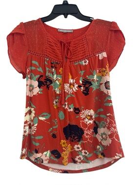 Daniel Rainn NWT Burnt Orange Floral Tie-Front Blouse. Sz PXS